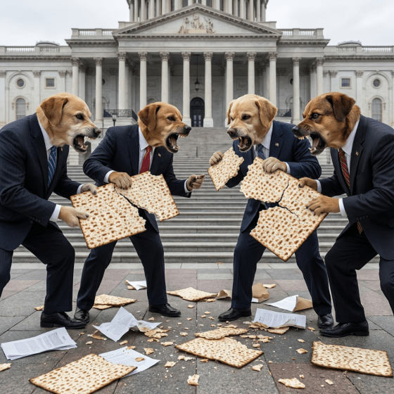 Unleavened matzah, legislative building, dog-faced politicians